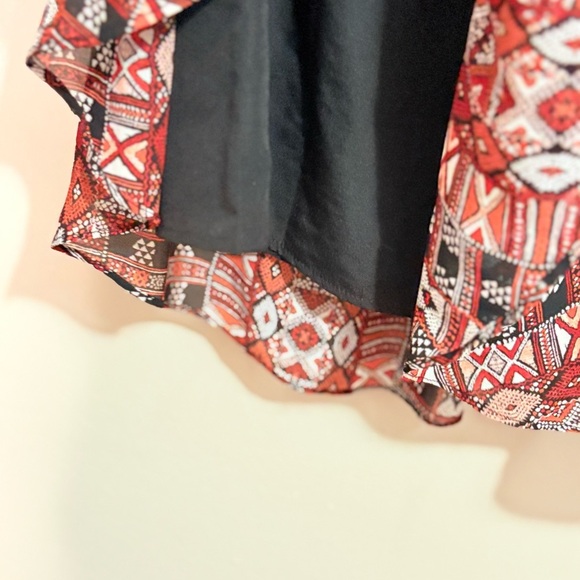 BB Dakota Red and Black Tribal Print Ruffled Trim Sundress w Smock Elastic Waist - Picture 12 of 16